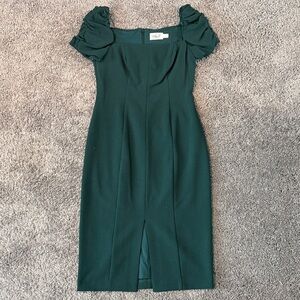 Eliza J Forest Green Puff-Sleeve Midi Sheath Dress